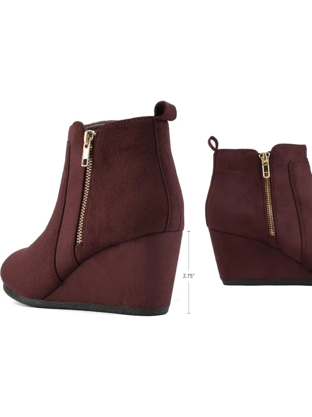 Women's Burgundy Faux Suede Cushioned Insole Fashion Wedges Casual Ankle Boots
